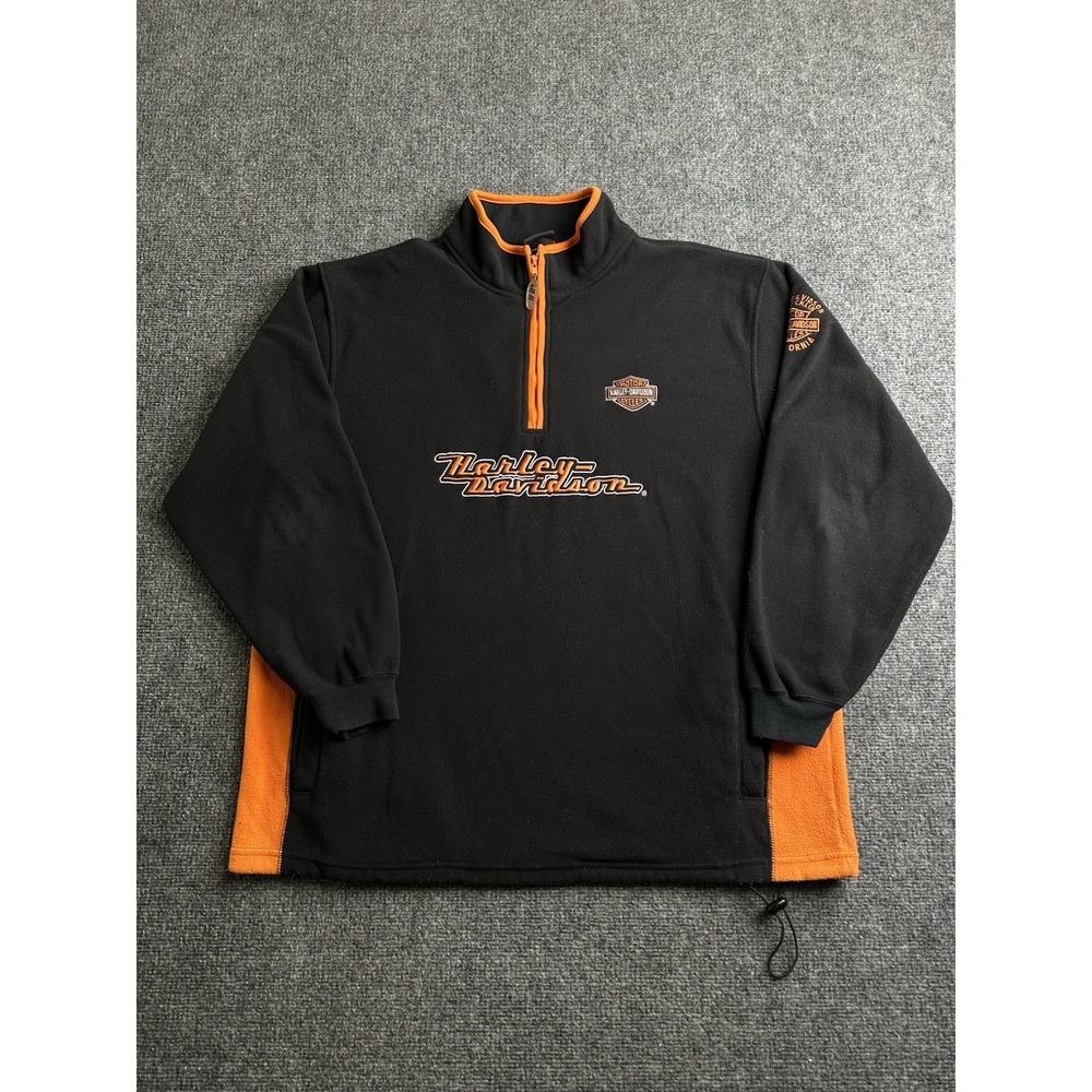 Men's Harley-Davidson Black Orange Quarter Zip Fleece Pullover, Size XL